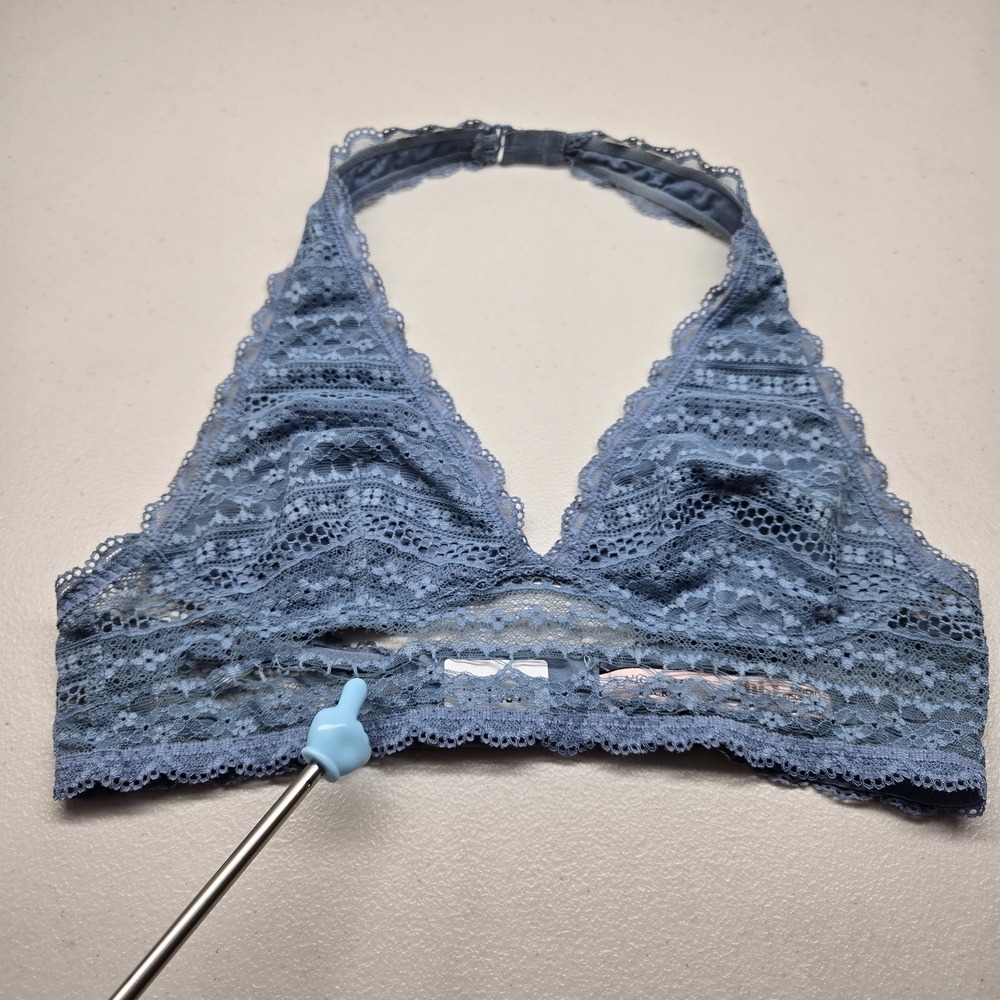 Victoria's Secret Women Bra S Blue Bralette Wireless Lace Strap Adjustable READ